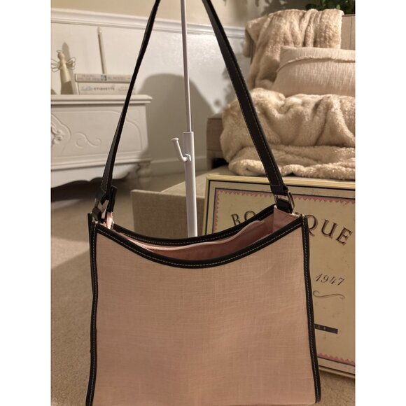 Vintage Ralph Lauren Beige Linen Handbag With Black Leather Trim - Picture 6 of 16